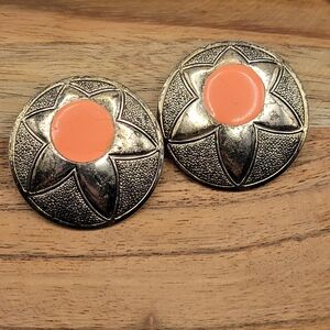 Silver and Orange Floral Earrings